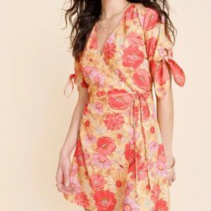 Mi Ami Orange Yellow Floral Wrap Dress XS from Francesca's